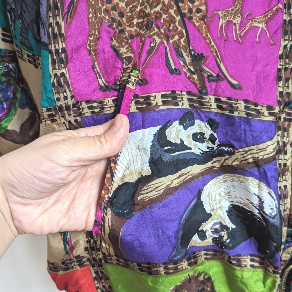 Vtg 80s EVR Silk Bomber Jacket Wildlife Oversize 1X - Picture 5 of 8